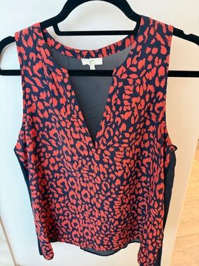Joie Navy Blouse with Red Animal Spot Print